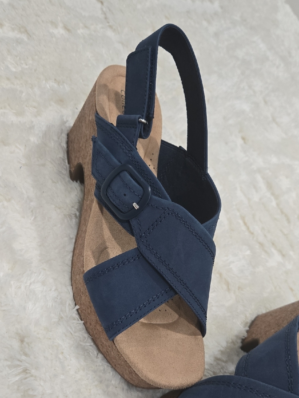 Clarks Collection Nerisa West Buckle Wedge Sandals Women’s US 10 Navy New Retail - Picture 4 of 7
